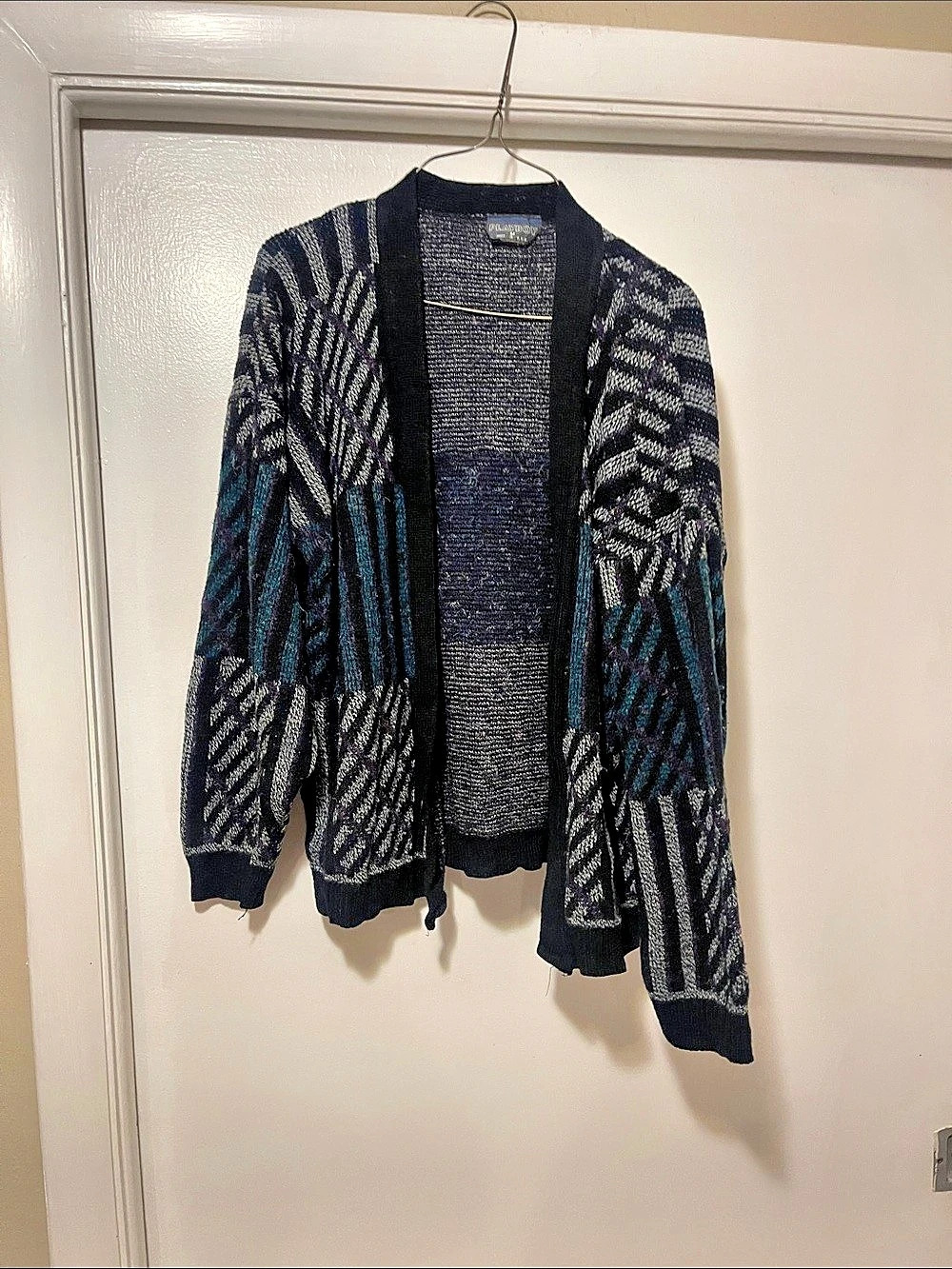Vintage Playboy Geometric Cardigan in Black & Blue Size Medium medium